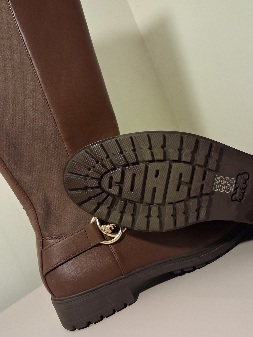 Coach Two-Tone Brown Over-the-Knee Logo Boots - Picture 3 of 5